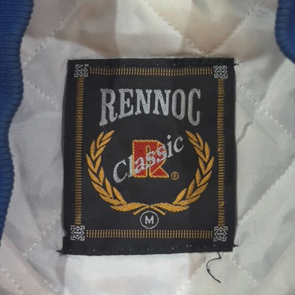 Vintage 90s Rennoc Classic Quilted Bomber Varsity Jacket SNOW Blue Gold - Medium - Picture 4 of 7